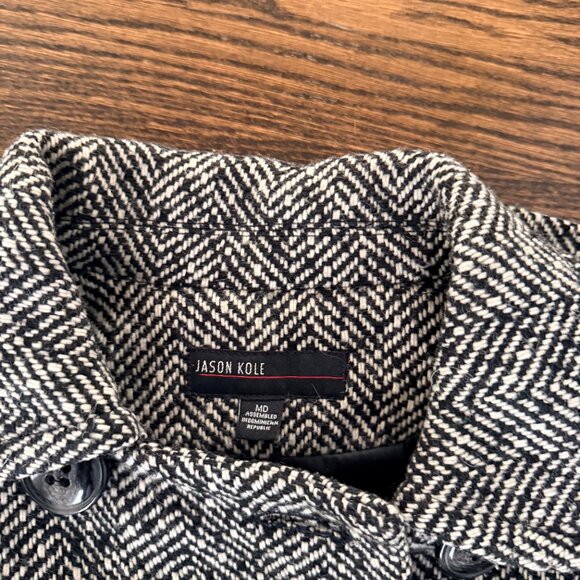 EUC Jason Kole Double-Breasted Wool Coat - Black/White, Size M - Picture 3 of 3